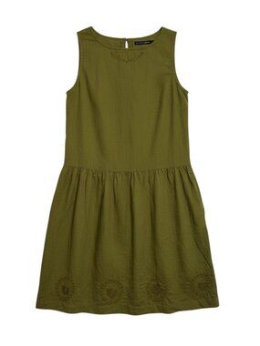 Gudrun Sjoden Linen Blend Midi Dress A line Floral Embroidery Green S NWOT